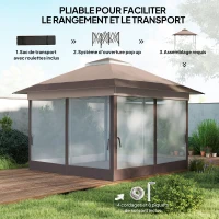 Outsunny Tonnelle barnum de jardin pop-up pliant acier polyester moustiquaires + sac de transport à roulettes kaki marron(m-5)