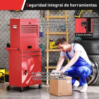 HOMCOM Carro de Herramientas con 6 Cajones y Cerraduras Caja de Herramientas de Acero con Ruedas para Taller Garaje Rojo(m-7)