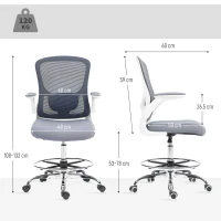 HOMCOM Draughtsman Chair, with Adjustable Lumbar - Charcoal Grey(m-3)