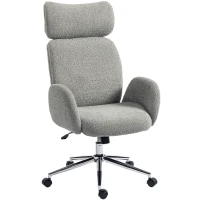 HOMCOM Office Chair with Adjustable Headrest, Spring Pack, Curved Line, Boucle Fabric - Charcoal Grey(m-10)