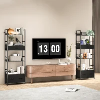 HOMCOM Industrial Style Bookcase, with 4 Shelves and 3 Fabric Drawers - Grey/Black(m-8)
