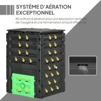 Outsunny Composteur de jardin 450 L, bac composteur pour jardin, 80 aérations et 2 portes coulissantes, 69 x 71 x 103 cm, noir(m-5)