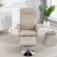 HOMCOM Fauteuil relax inclinable 135° pivotant 360° avec repose-pieds revêtement tissu beige(m-5)