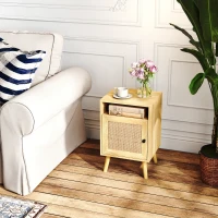 HOMCOM Mesita de Noche con Puerta de Rejilla Mesita Auxiliar para Dormitorio Salón Cama 39x35x60 cm Madera Natural(m-12)