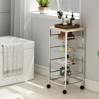 HOMCOM Carro Múltiusos de Cocina Baño con Ruedas 5 Niveles Carrito de Servicio Isla de Cocina Marco de Acero Carrito Auxiliar Verdulero Frutero Carga 20 kg para Salón 36,5x36,5x89 cm Plata(m-9)