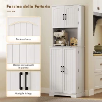 HOMCOM Credenza da Cucina Alta Stile Country, 2 Armadietti e 8 Portaspezie, 60x40x181.5 cm, Bianco(m-6)