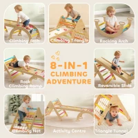 AIYAPLAY 8-in-1 Toddler Climbing Frame, Indoor Play Triangle Set with Slide, Arch and Triangle Ladder, Multicolour(m-4)