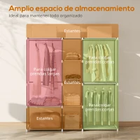 HOMCOM Armario de Ropa 182x43x185 cm Armario Abierto con 8 Estantes de Tela Barras para Colgar Marco de Metal Gris Claro(m-5)