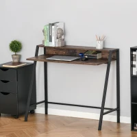 HOMCOM Compact Computer Table, Writing Desk for Home Office with Storage Shelf and Steel Frame, Rustic Brown(m-11)