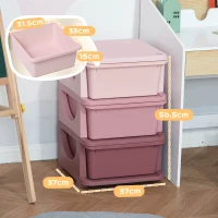 HOMCOM Kids Storage Units with 3 Drawers 3 Tier Chest Vertical Dresser Tower Toy Organizer for Nursery Playroom Kindergarten Pink(m-3)