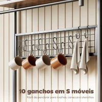 HOMCOM Estante de Cozinha com Três Tomadas e Luzes LED Estilo Industrial com Prateleiras para Micro-ondas 80x42x162 cm Castanho Rústico e Preto(m-6)