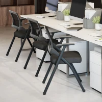 HOMCOM Set 2 Sedie Pieghevoli con Schienale Curvo e Braccioli, in Tessuto Effetto Lino e Acciaio, 61x56x84 cm, Nero(m-9)