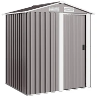 Outsunny Garden Metal Tool Storage Shed with Sliding Door, Sloped Roof and Foundation Kit, 152 x 132 x 188cm, Grey(m-1)
