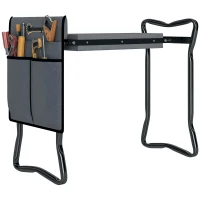 Outsunny Kniebank für Gartenarbeit klappbar Gartenhocker mit Kniekissen Werkzeugtaschen bis 150 kg 58 x 28 x 49cm Grau(m-11)