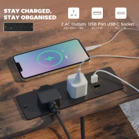 HOMCOM Bedside Table with Charging Station - Rustic Brown(m-5)