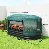 Outsunny Pat pătrat pentru grădină cu cușcă de protecție, jardiniere ridicată din oțel galvanizat, 180 x 90 x 93 cm, gri și verde(m-3)