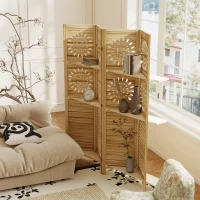 HOMCOM Innen-Paravent 4 Paneele und 3 Ablagen, 160 x 170 cm, faltbarer Raumteiler, Paulownia-Holz, Naturholz(m-4)