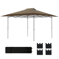 Outsunny Cort Pliabil Pop-up 4x4 m cu Blocare Centrală, UPF50+, Înălțime Reglabilă, Saci cu Nisip și Husă cu Roți, Bej și Maro(m-6)