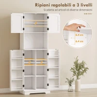 HOMCOM Credenza da Cucina Alta Stile Country, 2 Armadietti e 8 Portaspezie, 60x40x181.5 cm, Bianco(m-5)