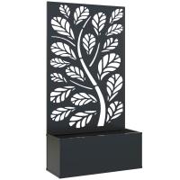 Outsunny Fioriera con traliccio a motivo rami e foglie, per piante rampicanti, in metallo 61 x 23 x 113 cm Nero
