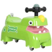 AIYAPLAY Kids Ride On Car, Dinosaur Foot to Floor Slider with Storage, Toddler Walker with Light, Sounds, Green(m-1)