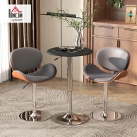 HOMCOM Adjustable Round Bistro Bar Table with PVC Leather Top Steel Base Home Kitchen Dining Desk  Black(m-10)