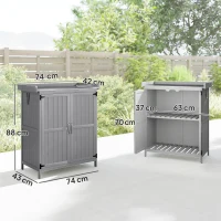 Outsunny Wooden Garden Shed, Garden Tool Storage Shed with Hinged Roof and Shelf, Outdoor Storage Cabinet with Double Doors, Grey(m-3)