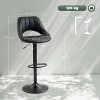 HOMCOM Set of Two Faux Leather Bar Stools - Black(m-3)