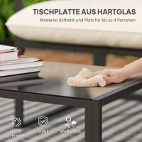Outsunny Gartenmöbel-Set, 1 Glastisch, 2 Sessel. 1 Sofa, wetterbeständig,114 cm x 70 cm x 67 cm, Grau+Beige(m-5)