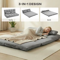 HOMCOM Opvouwbare vloersofa slaapbank met 3-traps verstelbare rugleuning Lichtgrijs(m-4)