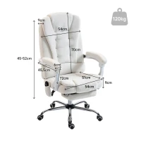 Vinsetto Silla de oficina dirección masajeadora calefactable altura regulable respaldo reclinable tela de lino blanco(m-3)