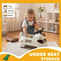 AIYAPLAY Kids Ride On Car, Dinosaur Foot to Floor Slider with Storage, Toddler Walker with Light, Sounds, Cream(m-6)