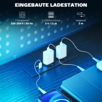 HOMCOM Gamingbureau L-vormig bureau met LED & stopcontacten, met dubbel monitorhouder, 165x80x91,5 cm, zwarte houtlook(m-5)