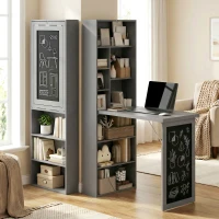 HOMCOM Folding Convertible Desk with Blackboard Multi-function Computer Office Workstation Side Shelf for Home Office, Grey(m-8)