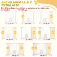 PawHut Barrera de Seguridad para Perros con Puerta Pequeña para Escaleras y Puertas 75-131 cm con 3 Extensiones Blanco(m-7)