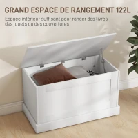 HOMCOM Coffre de rangement, coffre à jouets, avec charnière de sécurité, pour salon, en bois, 80 x 40 x 45 cm, blanc(m-4)