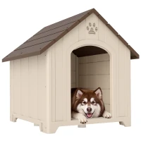 PawHut Caseta para Perros Elevada con Tejado Inclinado y Entradas de Aire, en PP, 102x94x103 cm, Beige y Marrón Oscuro(m-6)