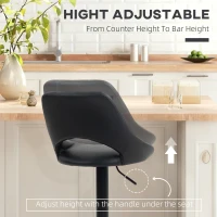 HOMCOM Set of Two Faux Leather Bar Stools - Black(m-5)