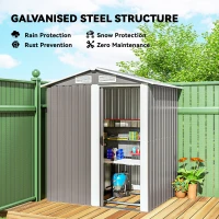 Outsunny Garden Metal Tool Storage Shed with Sliding Door, Sloped Roof and Foundation Kit, 152 x 132 x 188cm, Grey(m-4)