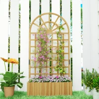 Outsunny Wooden Raised Planter with Trellis, Raised Bed for Garden with Lattice and Drainage Holes for Climbing Plants(m-9)