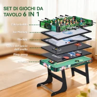 HOMCOM Tavolo da Gioco 6 in 1 con Calcio Balilla, Biliardo, Air Hockey, Ping Pong, Anelli e Hockey su Prato, 118x104x71 cm(m-4)