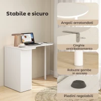 HOMCOM Scrivania per Camera Ricurva con 6 Ripiani e 4 Scaffali Regolabili, in Acciaio e Legno, 100x59x75.5 cm, Bianco(m-7)