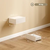 HOMCOM Conjunto de 2 Mesas de Cabeceira com 1 Gaveta Desenho Montado na Parede Estilo Moderno para Dormitório 40x30x15 cm Branco(m-3)