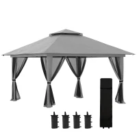 Outsunny Tonnelle barnum de jardin pop-up pliant double toit protection UV 50+ avec 4 moustiquaires zippées 4 x 4 m gris(m-13)