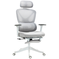 HOMCOM Silla de Escritorio de Malla Reclinable con Reposacabezas Giratoria Soporte Lumbar Reposapiés y Altura Regulable Gris