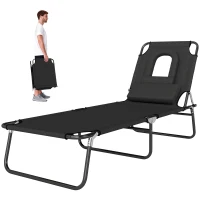 Outsunny Bain de Soleil Pliable transat inclinable 4 Positions Chaise Longue 3 Coussins fournis Noir(m-11)