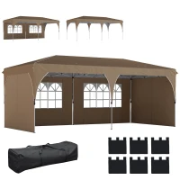 Outsunny Cort pliant 6x3 m cu benzi reflectorizante UPF 50+ Montaj ușor Sistem central de blocare Impermeabil Bej(m-7)