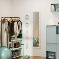 HOMCOM Lustro całopostaci 150x40 cm Lustro LED z 24 żarówkami 3 barwy światła, wolnostojące, do oparcia lub montażu na ścianie Biały(m-2)