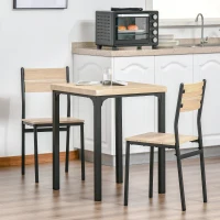 HOMCOM 3 Pieces Compact Dining Table 2 Chairs Set Wooden Metal Legs Bistro cafe Kitchen Breakfast Bar Home Furniture, Light Wood Grain(m-11)