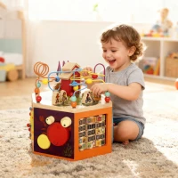 AIYAPLAY 8 in 1 Wooden Activity Cube with Bead Maze, Shape Sorter, for Kids Boys Girls 18+ Months(m-8)